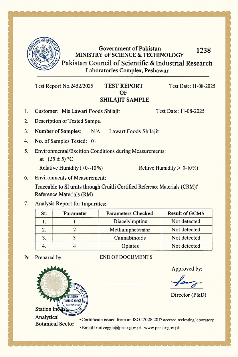 PCSIR Lab Report - Lawari Foods Shilajit